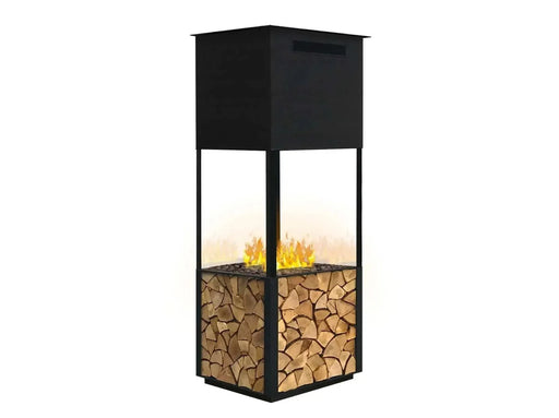 The Flame Tower Steel & Wood - caminetto, effetto fuoco, ad acqua nebulizzata - Efesto Home