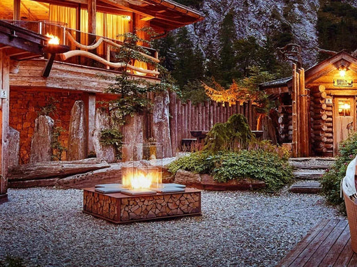 The Flame Bench quadrato - panchina con caminetto, ad acqua nebulizzata, centrale - Efesto Home