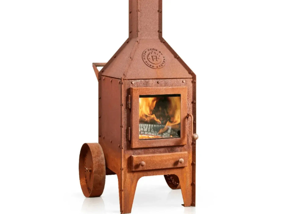 RB73 Bijuga caminetto a legna per esterno in acciaio corten - Efesto Home