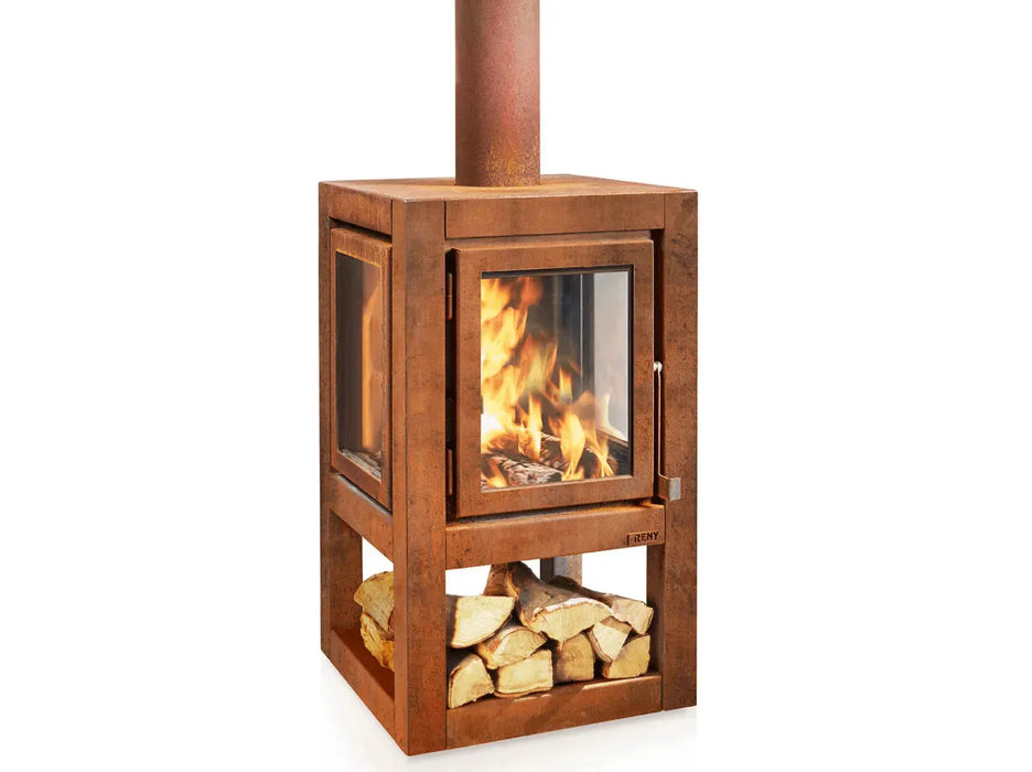 RB73 Quaruba XL mobile, caminetto a legna per esterno in acciaio corten - Efesto Home