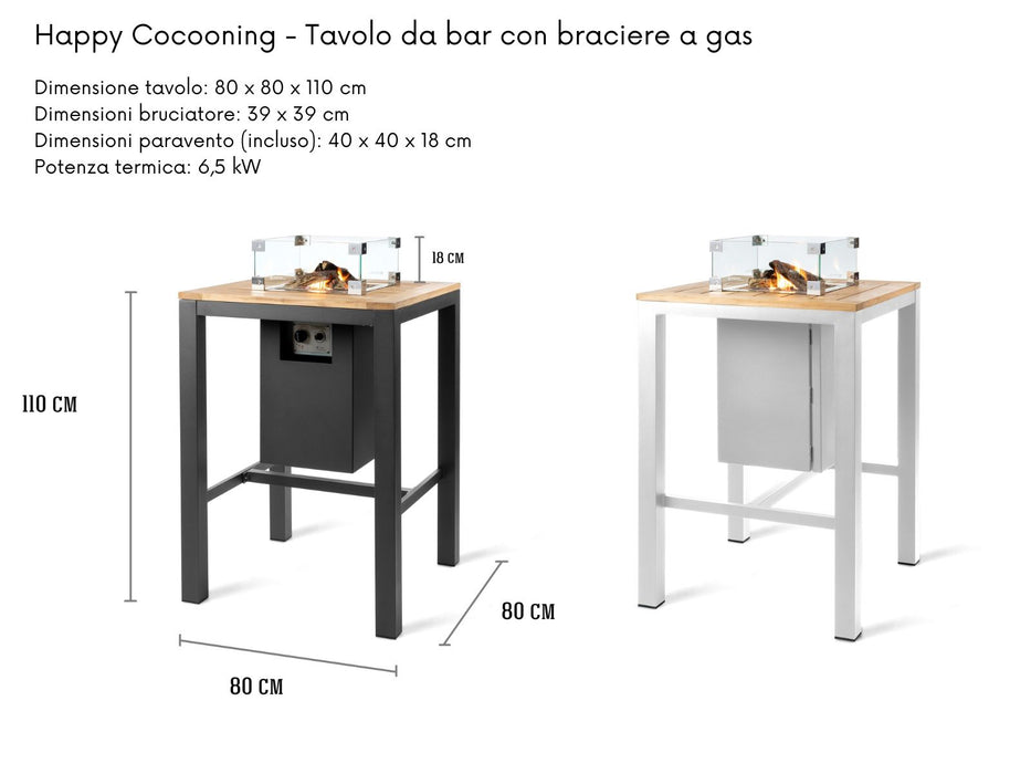 Happy Cocooning - Tavolo da bar con braciere a gas