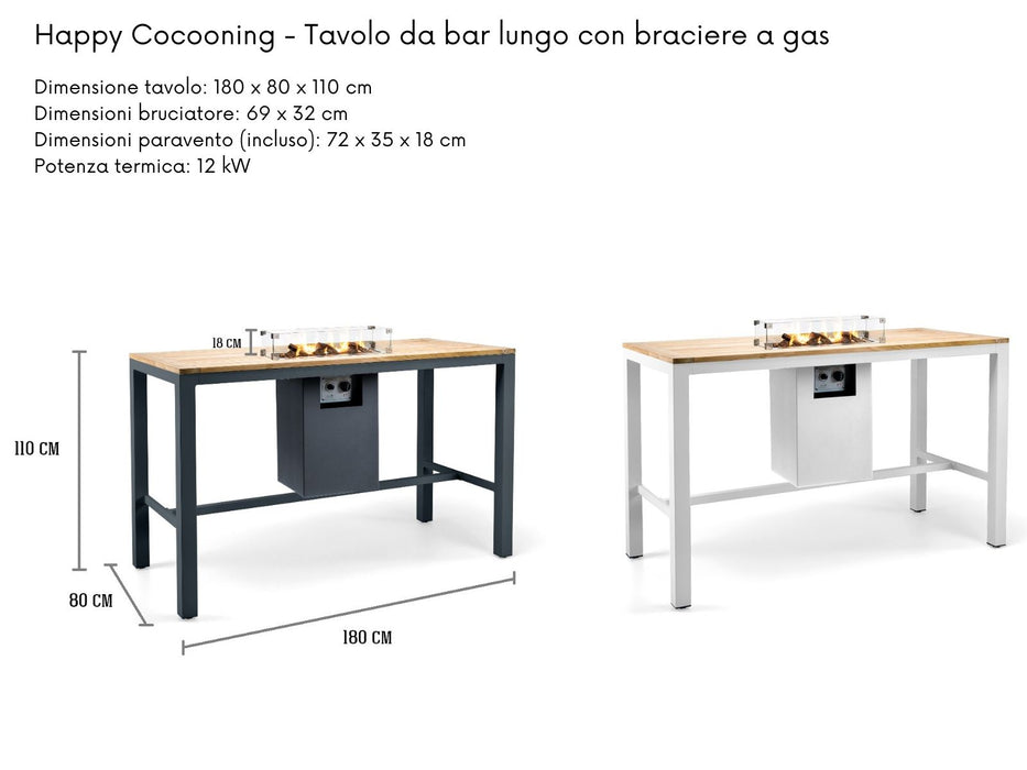 Happy Cocooning - Tavolo da bar lungo con braciere a gas