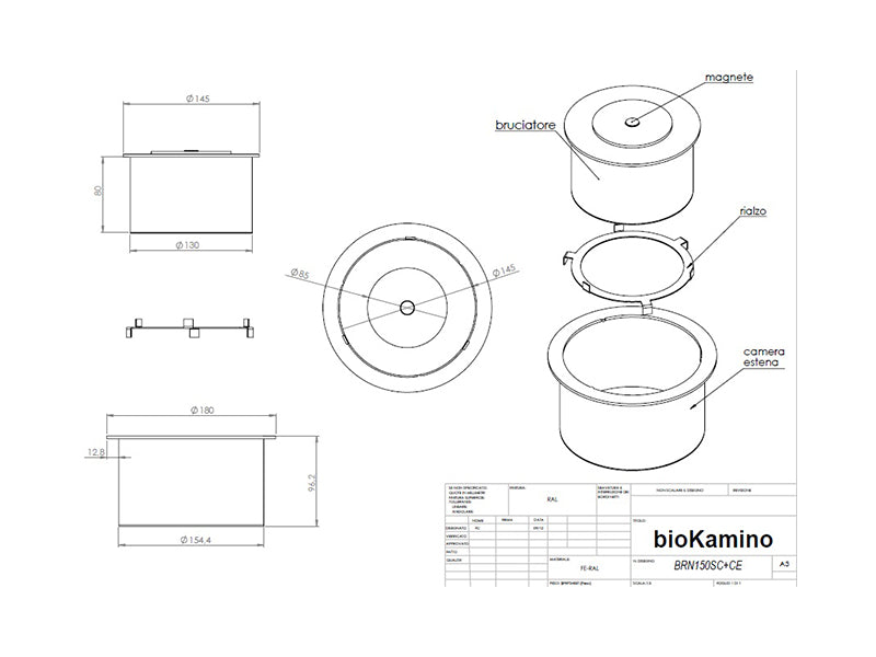 Biokamino Bruciatore a bioetanolo rotondo - Linea SC