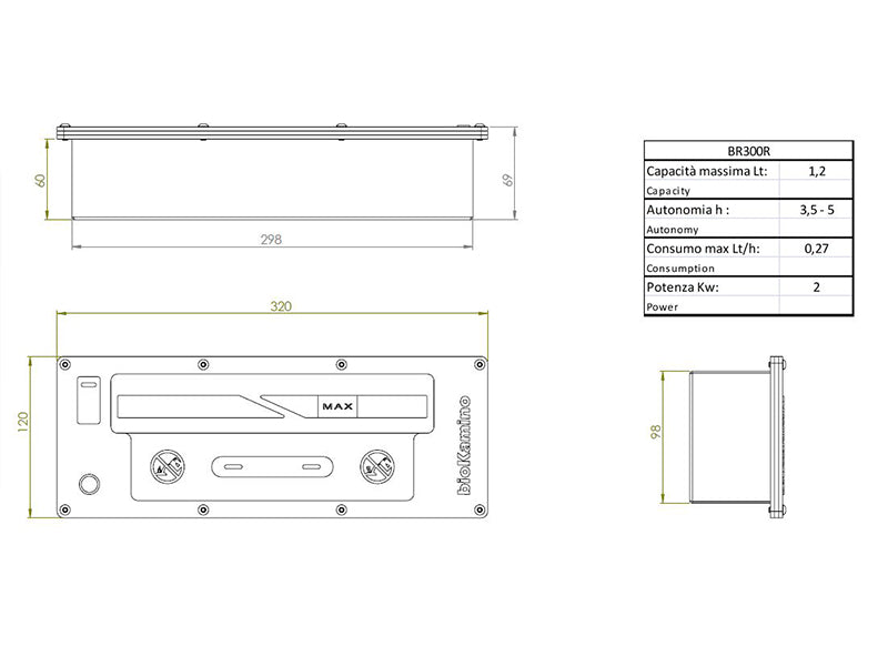 Biokamino Bruciatore a bioetanolo standard - Linea R