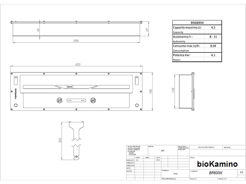 Biokamino Bruciatore a bioetanolo standard - Linea R