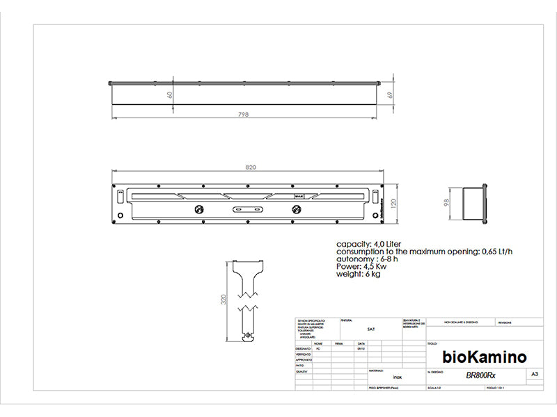 Biokamino Bruciatore a bioetanolo standard - Linea R