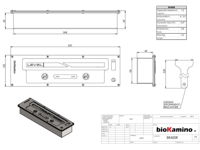 Biokamino Bruciatore a bioetanolo standard - Linea R