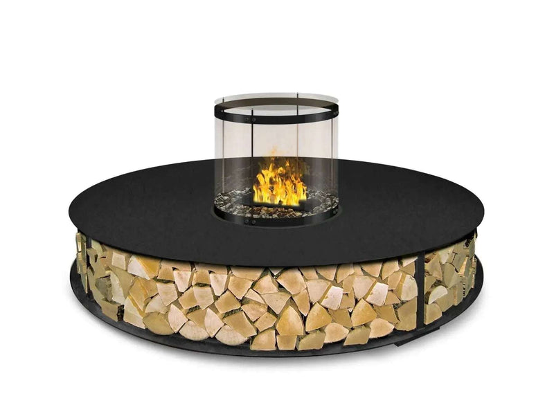 The Flame Bench rotondo - panchina con caminetto, ad acqua nebulizzata, centrale - Efesto Home