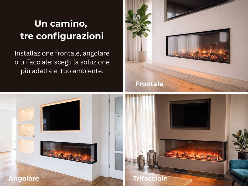 Lumfire Fora – Camino Elettrico da Incasso Frontale, ad Angolo e Trifacciale