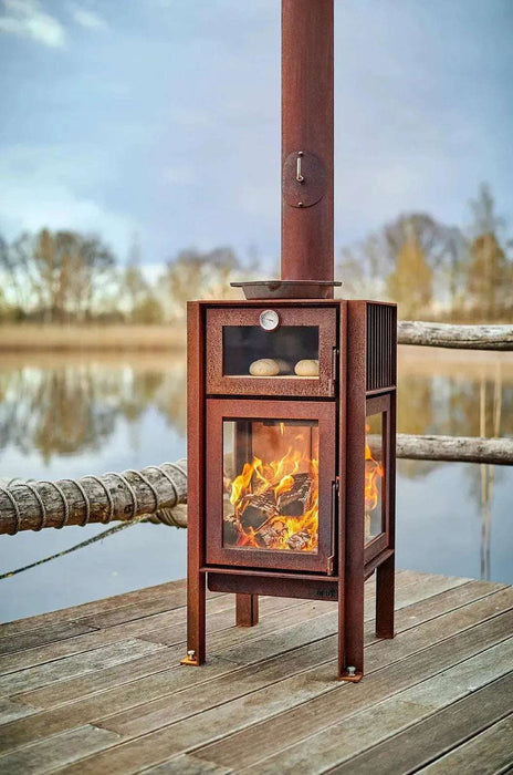 RB73 Quercus caminetto a legna per esterno in acciaio corten - Efesto Home