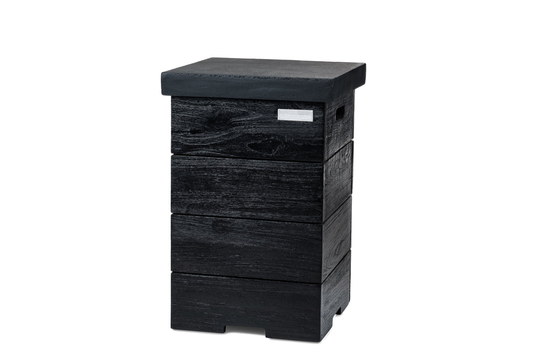 Happy Cocooning - Mobiletto portabombola quadrato con coperchio, rivestimento in legno nero