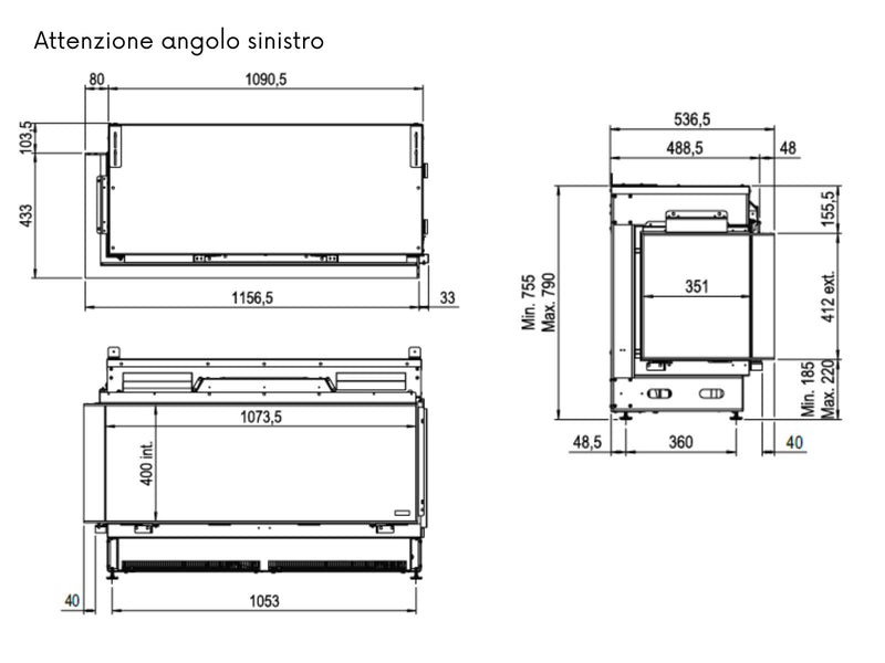 e-MatriX 1050/400 CR - caminetto elettrico a vapore acqueo, angolo destro