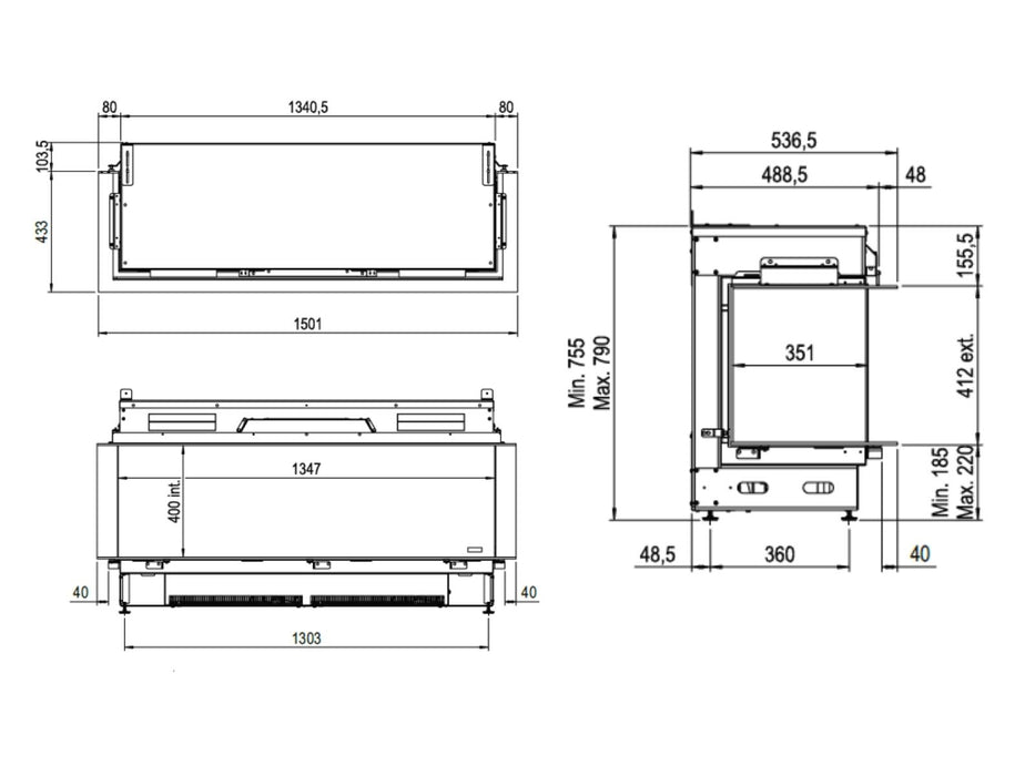 e-MatriX 1300/400 III - caminetto elettrico a vapore acqueo, trifacciale