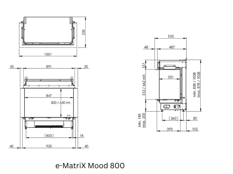 e-MatriX 800/650 S - caminetto elettrico a vapore acqueo, trifacciale