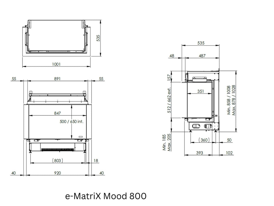 e-MatriX 800/650 III - caminetto elettrico a vapore acqueo, trifacciale