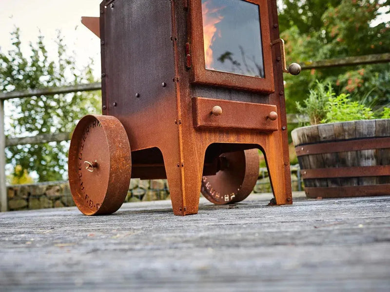RB73 Bijuga caminetto a legna per esterno in acciaio corten - Efesto Home