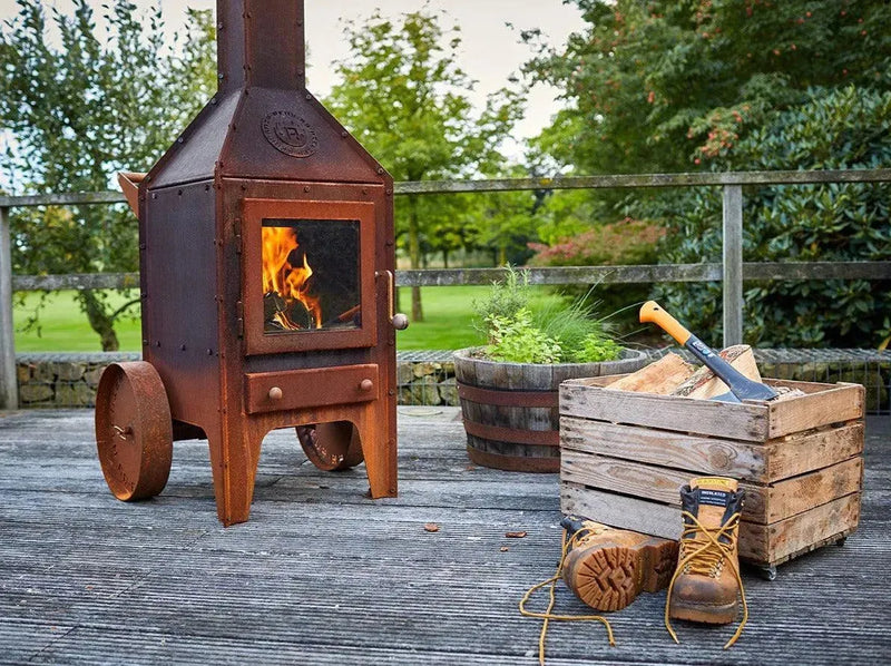 RB73 Bijuga caminetto a legna per esterno in acciaio corten - Efesto Home