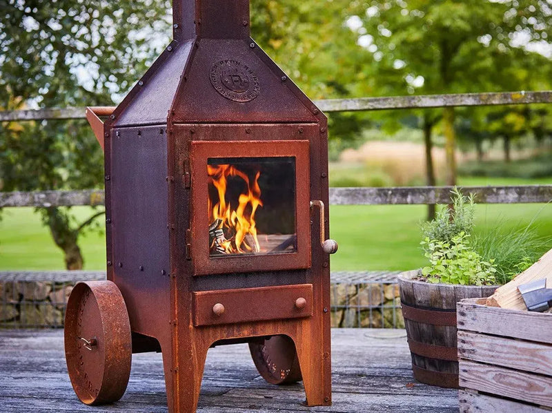 RB73 Bijuga caminetto a legna per esterno in acciaio corten - Efesto Home