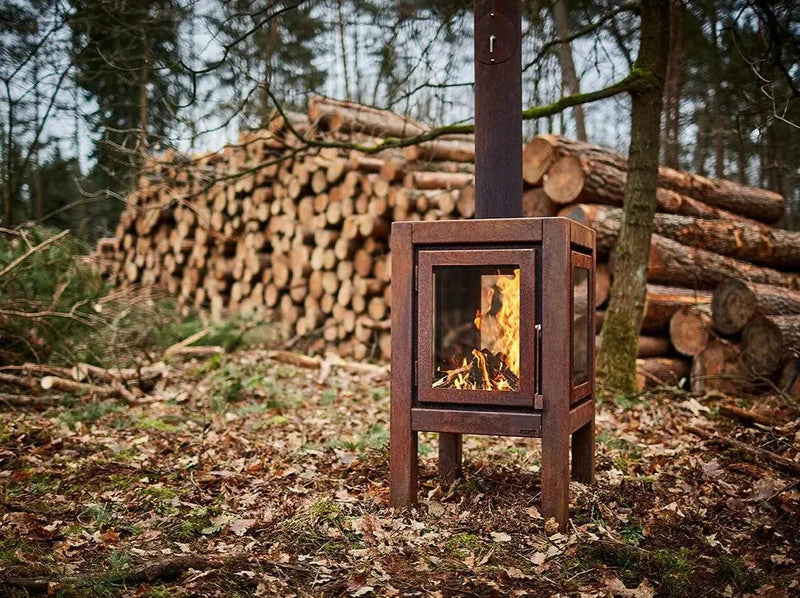 RB73 Quaruba XL caminetto a legna per esterno in acciaio corten - Efesto Home
