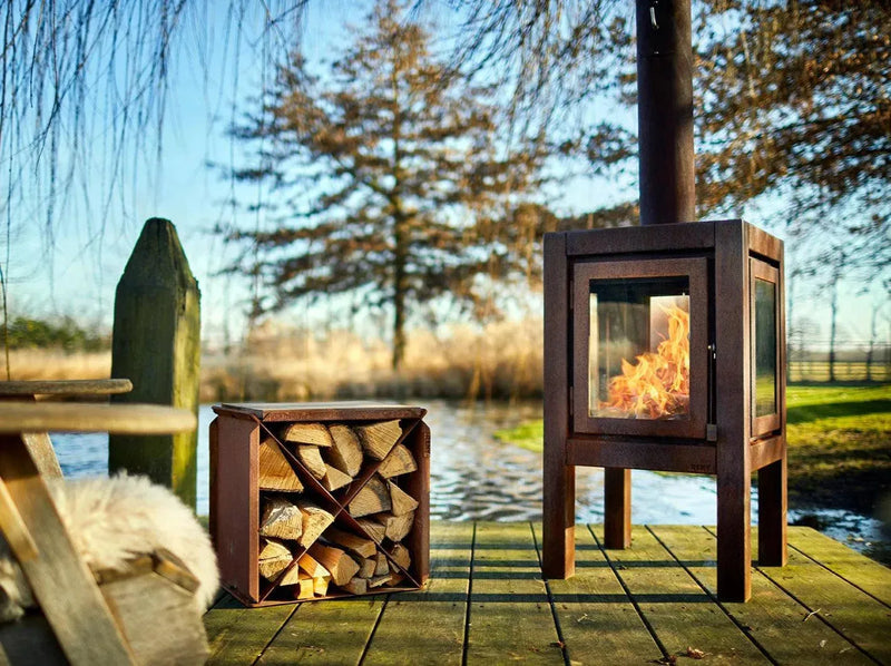 RB73 Quaruba XL caminetto a legna per esterno in acciaio corten - Efesto Home