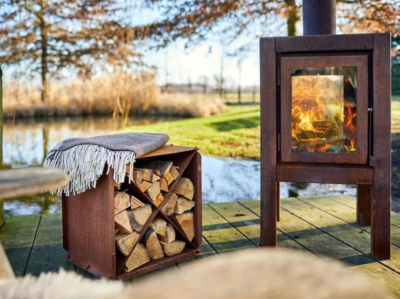 RB73 Quaruba XL caminetto a legna per esterno in acciaio corten - Efesto Home