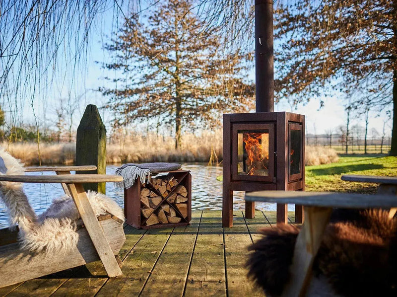 RB73 Quaruba XL caminetto a legna per esterno in acciaio corten - Efesto Home