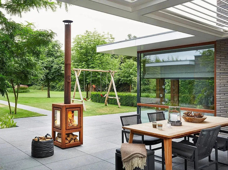 RB73 Quaruba XL mobile, caminetto a legna per esterno in acciaio corten - Efesto Home