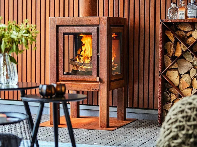 RB73 Quaruba XL caminetto a legna per esterno in acciaio corten - Efesto Home
