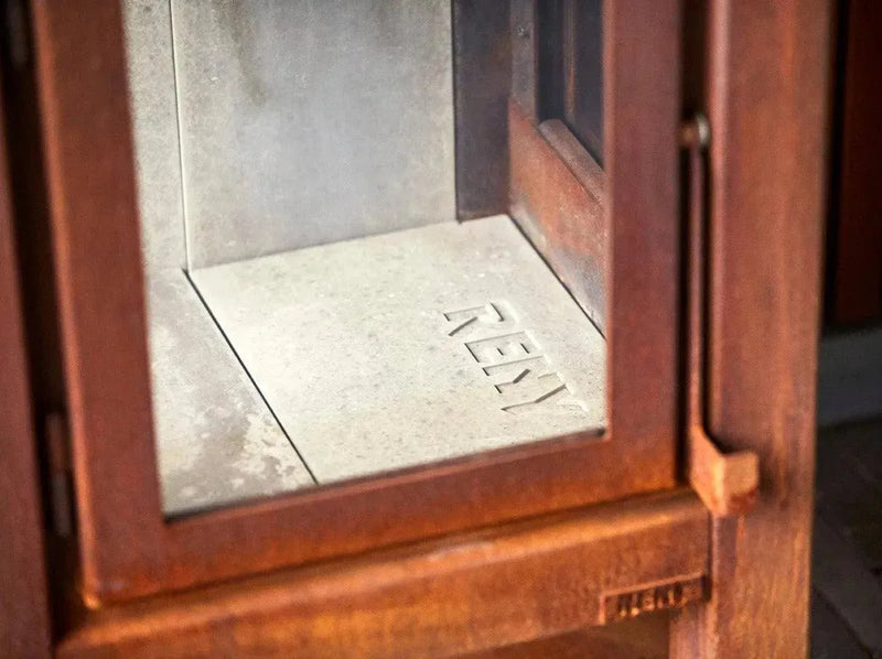 RB73 Quaruba XL mobile, caminetto a legna per esterno in acciaio corten - Efesto Home