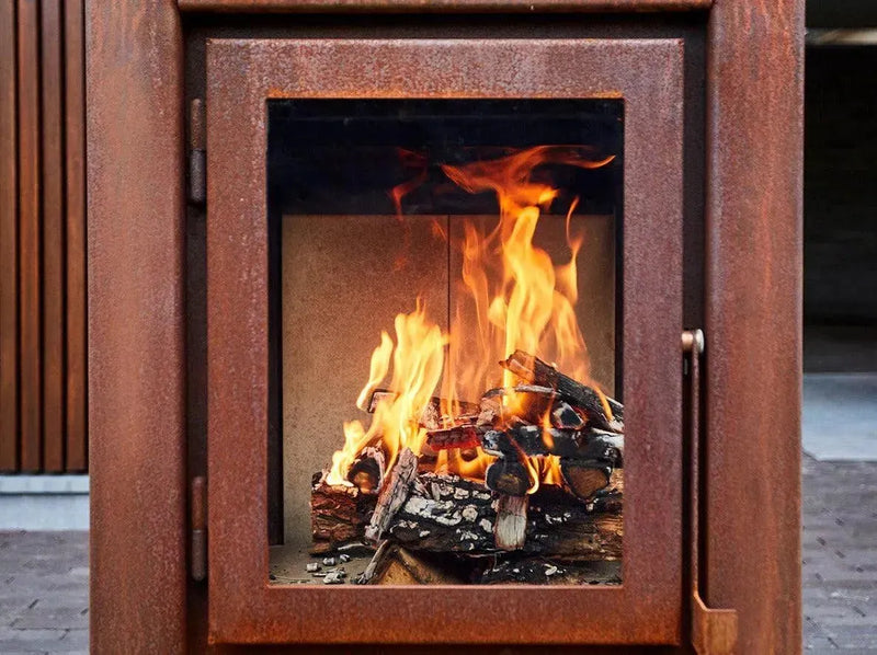 RB73 Quaruba XL caminetto a legna per esterno in acciaio corten - Efesto Home